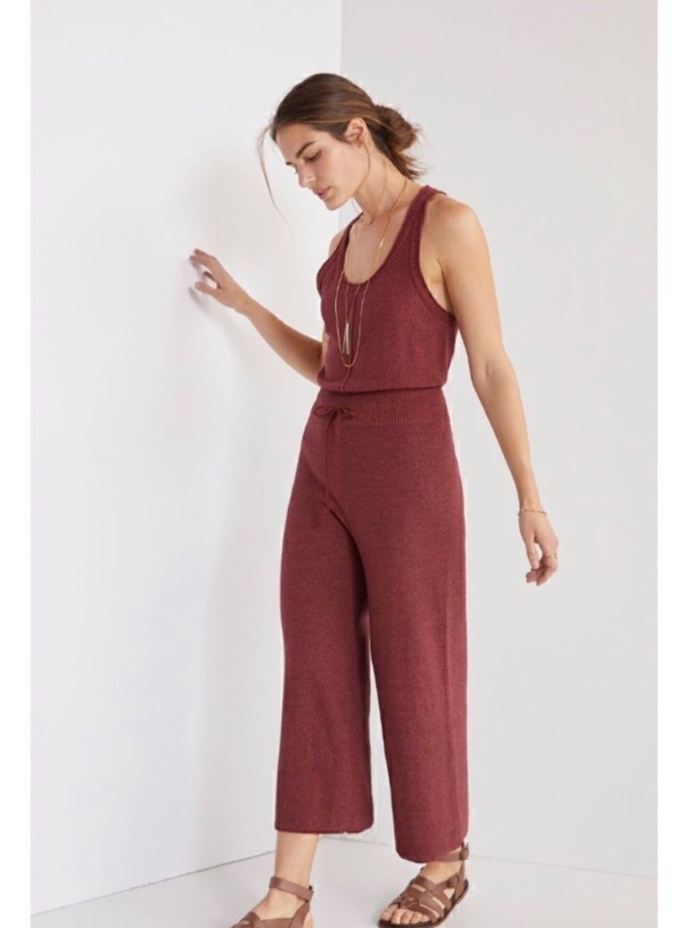 Daily Practice Burgundy Sleeveless Knit Jumpsuit, M